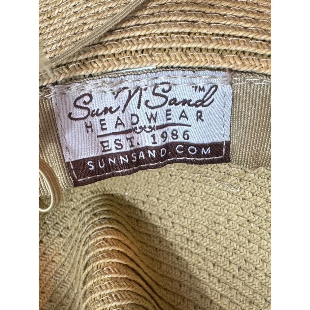 Sun N Sand Straw Sun Hat Tan Rainbow Pom Pom Palm Tree Charm Wide Brim Fedora